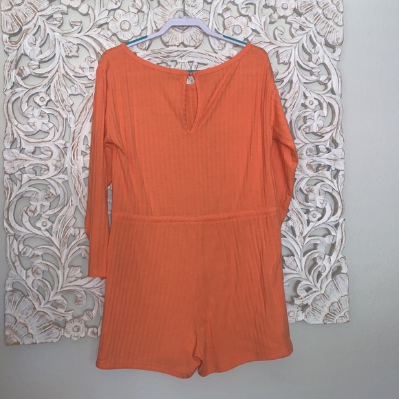 - Orange Knit Sweater Draw String Waist Romper - Picture 6 of 7